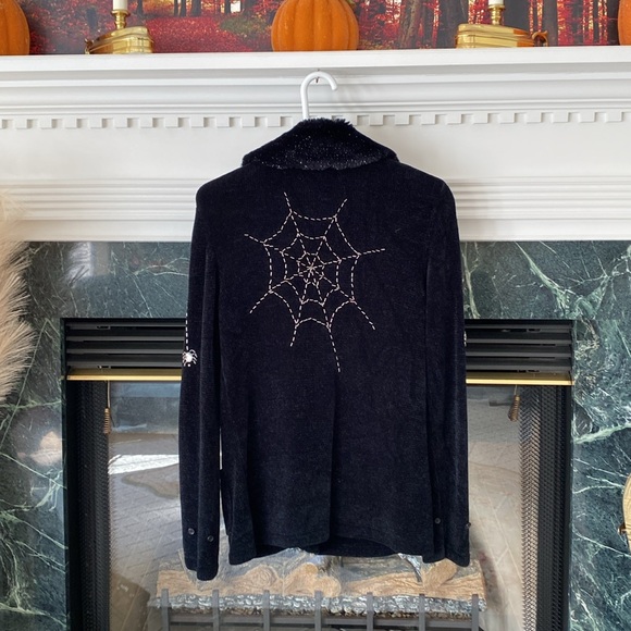 Storybook Knit Halloween Cardigan Sweater With Crystal Spider Buttons - Picture 3 of 9